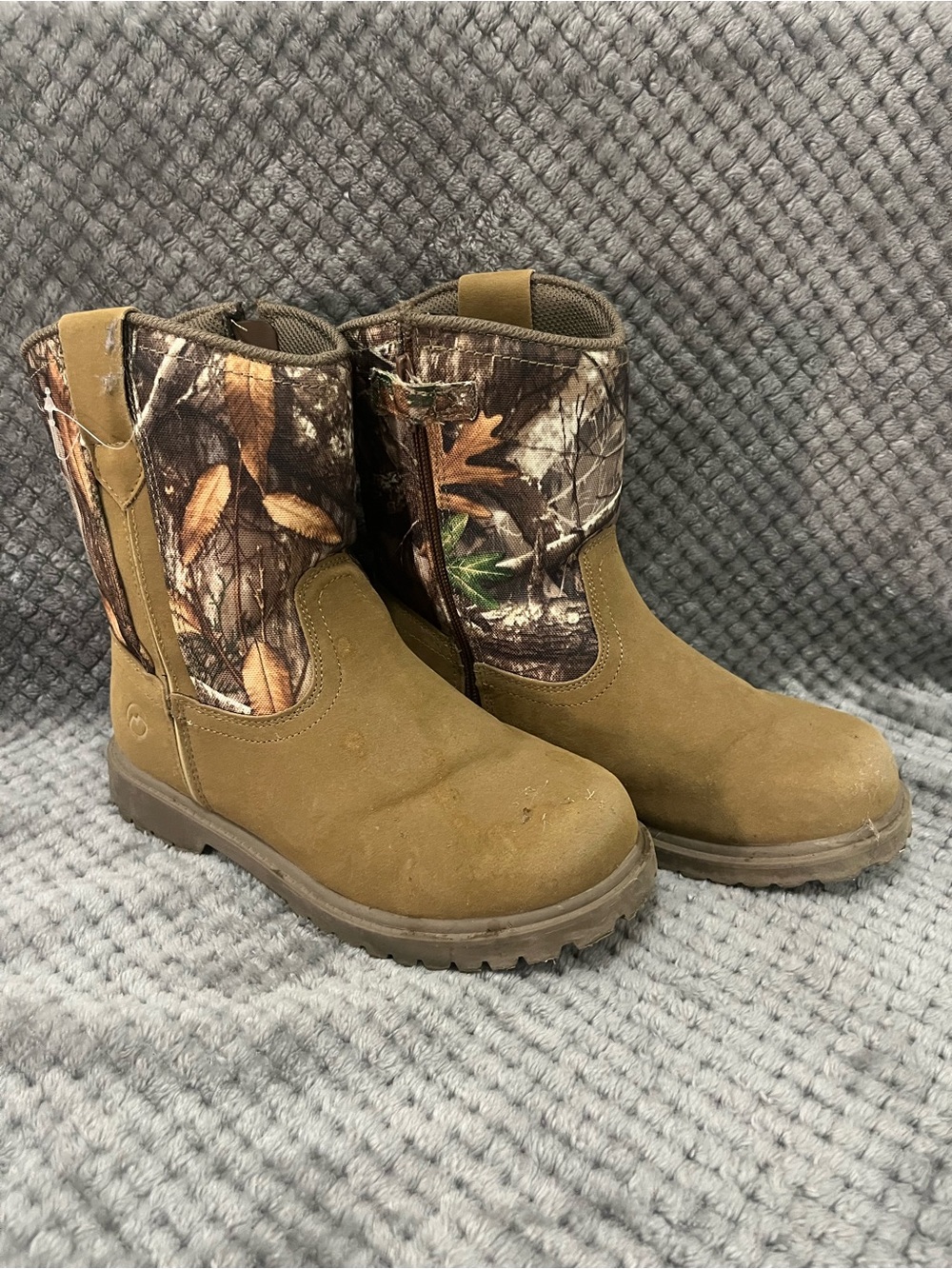 REALTREE✨touth5D✨Kids Brown Camo Pull-On Safety Boots